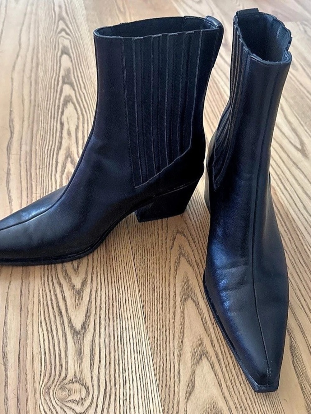 Intentionally Blank Leather Chelsea Black Pointed-Toe Ankle Boots
